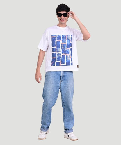 Men's White Shivaji Graphic Print Half Sleeves Oversized Fit T-Shirt